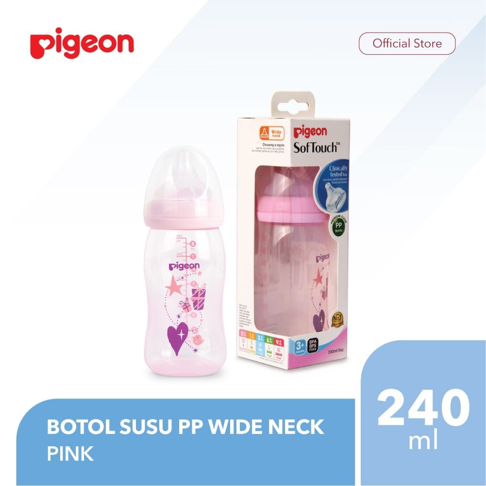 PIGEON Botol Susu PP Clear Wide Neck | Botol Dot Bayi (Tersedia varian ukuran &amp; warna)