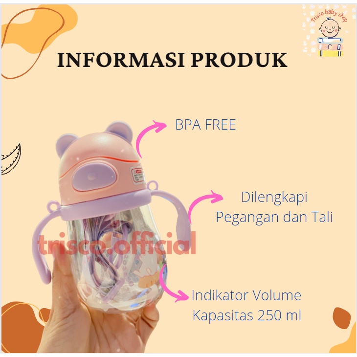 Botol Minum Anak/Karakter rabbit Bear Tutup Clip botol Kartun 250ML/Botol Jerami Anak/