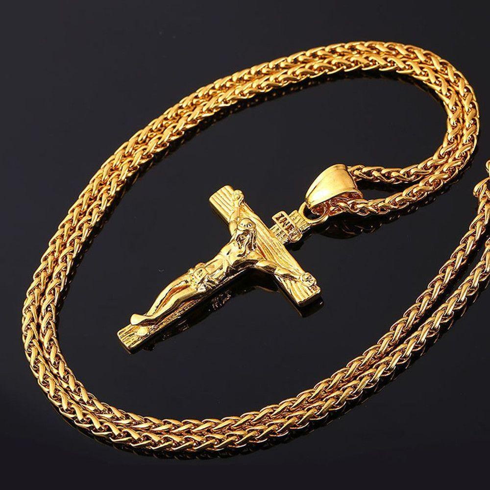 Kalung Liontin Salib Hadiah Warna Emas Retro Kristen Perhiasan