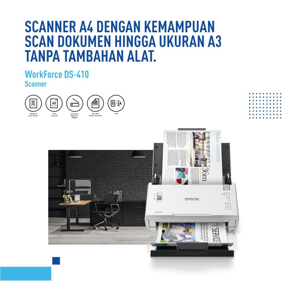 SCANNER EPSON DS-410 EPSON DS410 DS 410 SCAN UP TO A3 STITCH GARANSI RESMI