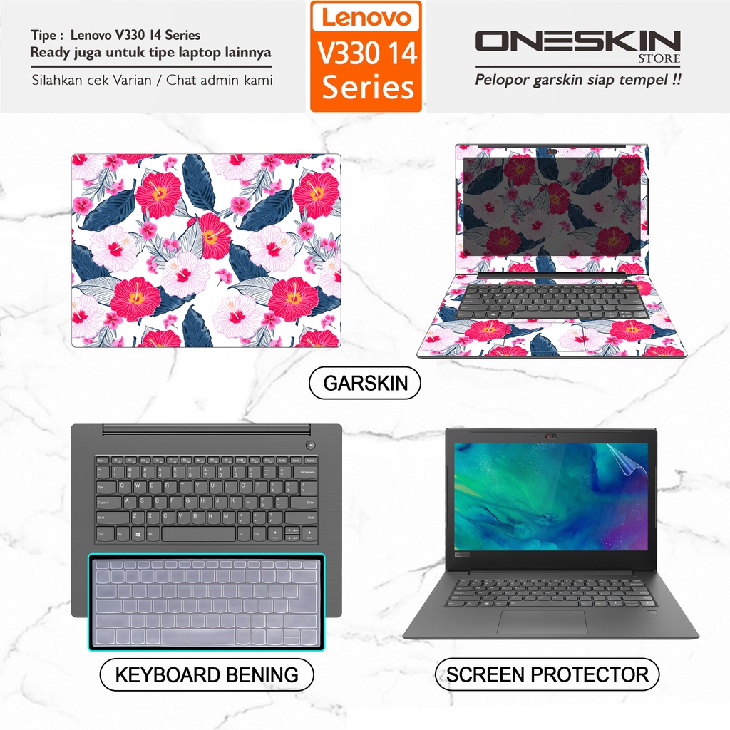 Garskin Sticker Laptop Pelindung Screen Keyboard Protector Lenovo V330-14 15 14ARR 14IKB 14IWL 15IKB Gambar Full Body Silikon Bening Glossy Doff