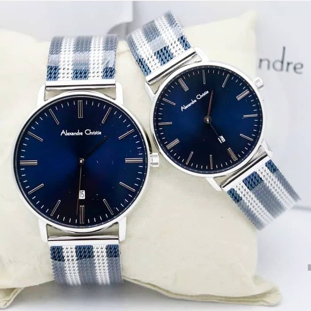 Alexandre Christie 100% Original AC8582 Jam Tangan couple silver biru