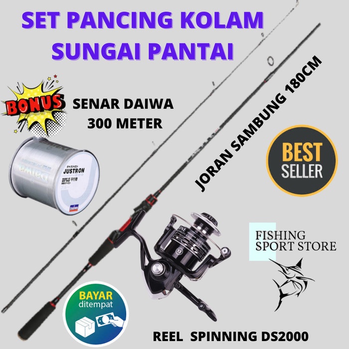 Set Pancing Kolam Sungai Pantai Joran dan Reel Bonus Senar Satu Set