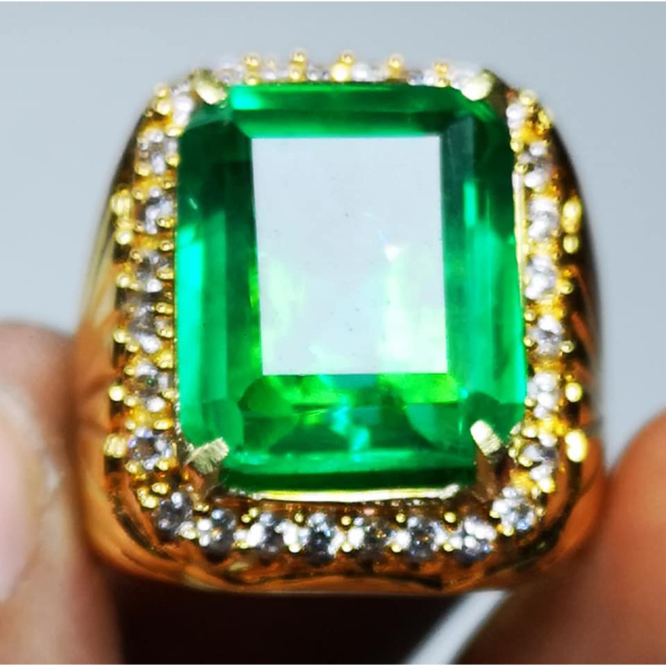 BATU PERMATA CINCIN PRIA GREEN ZAMRUD COLOMBIA CUTTING KOTAK ASLI CHATAM TERMURAH