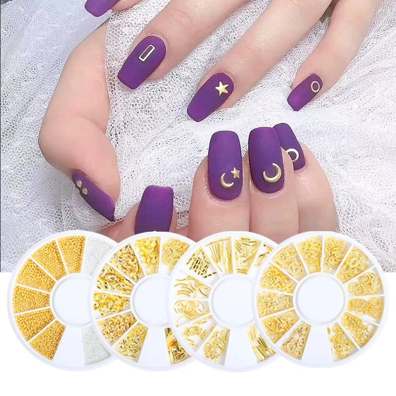 1 Kotak Stiker Kuku 3D Bahan Metal Warna Emas Untuk Dekorasi Nail Art