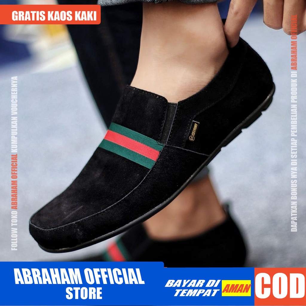 ABRHM X YOMI Sepatu Slip On Pria Sepatu Pria Casual Kulit Asli Sepatu Casual Kerja Cowok/Cowo Sepatu Kasual Slop Anti Slip Semi Formal Kerja Kuliah Gaya Santai Keren Kekinian Original Murah Terlaris