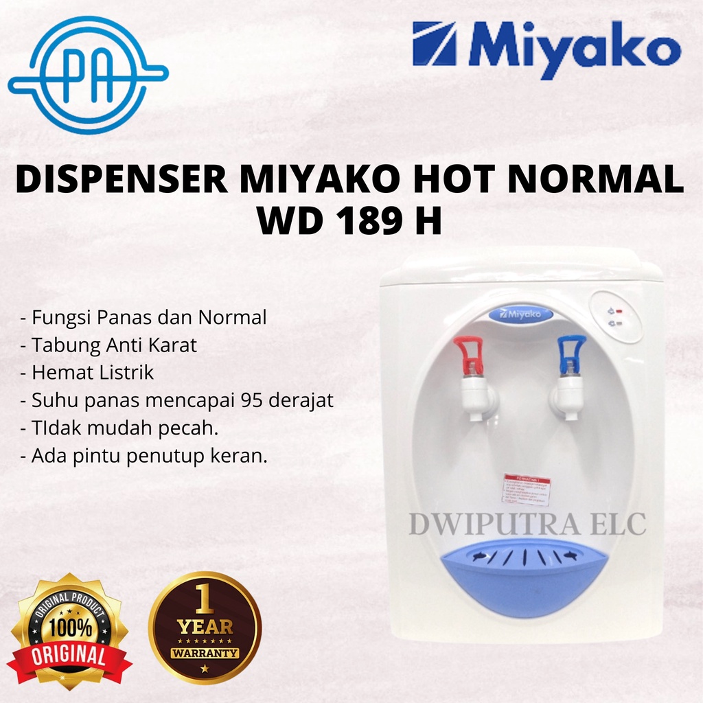 DISPENSER GALON AIR MIYAKO WD 189 TOP LOADING HOT NORMAL TABUNG STAINLESS