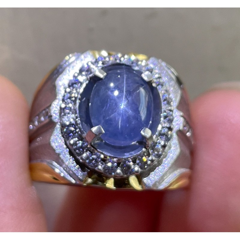 CINCIN PERAK MEWAH NATURAL BLUE STAR SAFIR SRILANKA KUALITAS PILIHAN EDISI 3