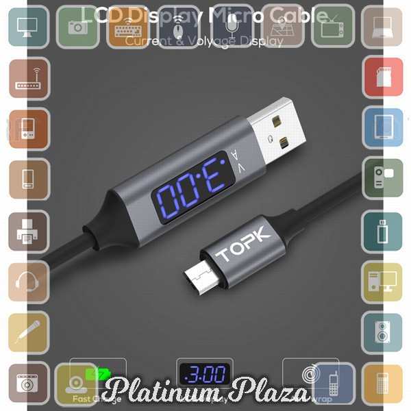 TOPK Kabel Charger USB Type C TPE 3A 1 Meter with Voltage Meter - CS0132 - Black`WLTKXU-