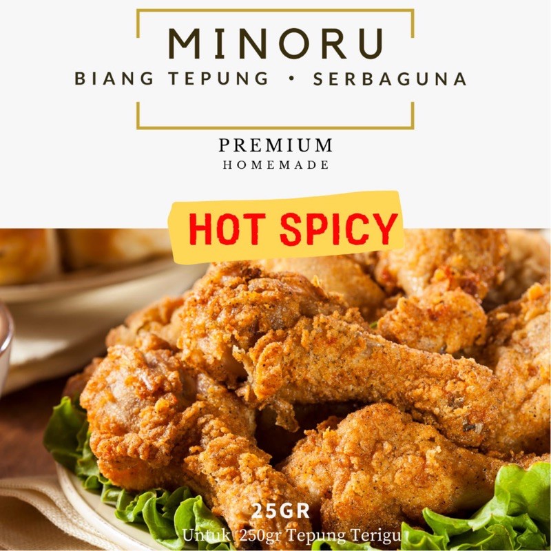 

Tepung biang / tepung inti fried chicken / tepung Kfc rasa HOT SPICY merk Minoru 25gr