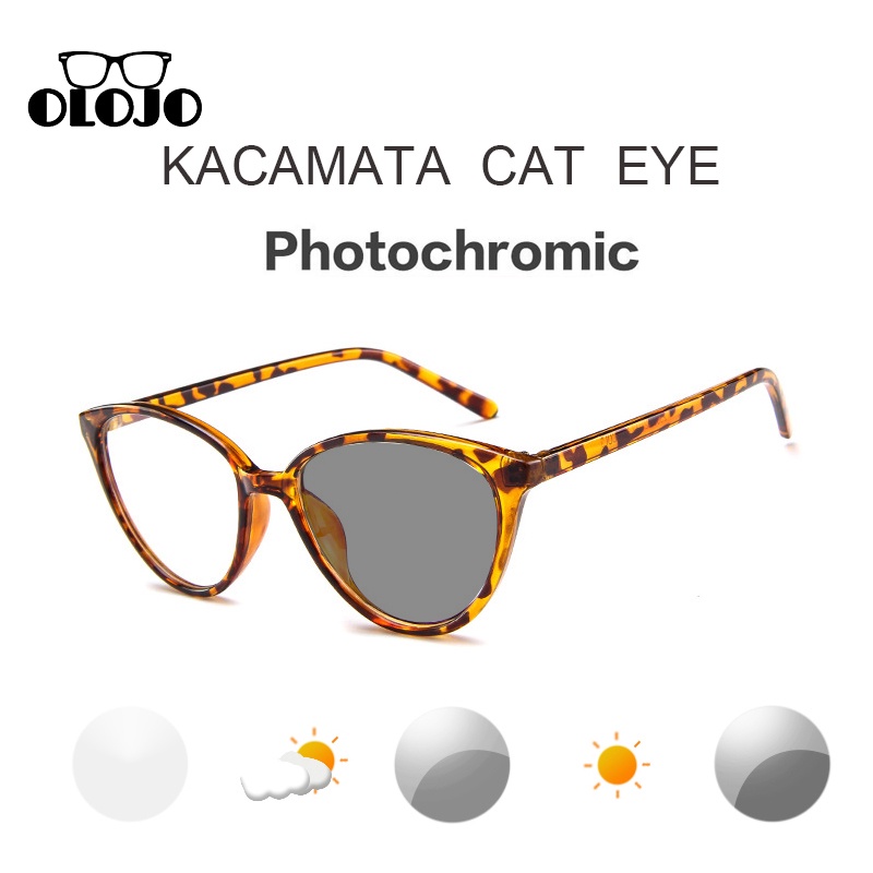 【COD】2 In 1 Photocromic Kacamata Cat Eye Anti Radiasi Wanita Bingkai Hitam Leopard Kacamata cat eye photocromic