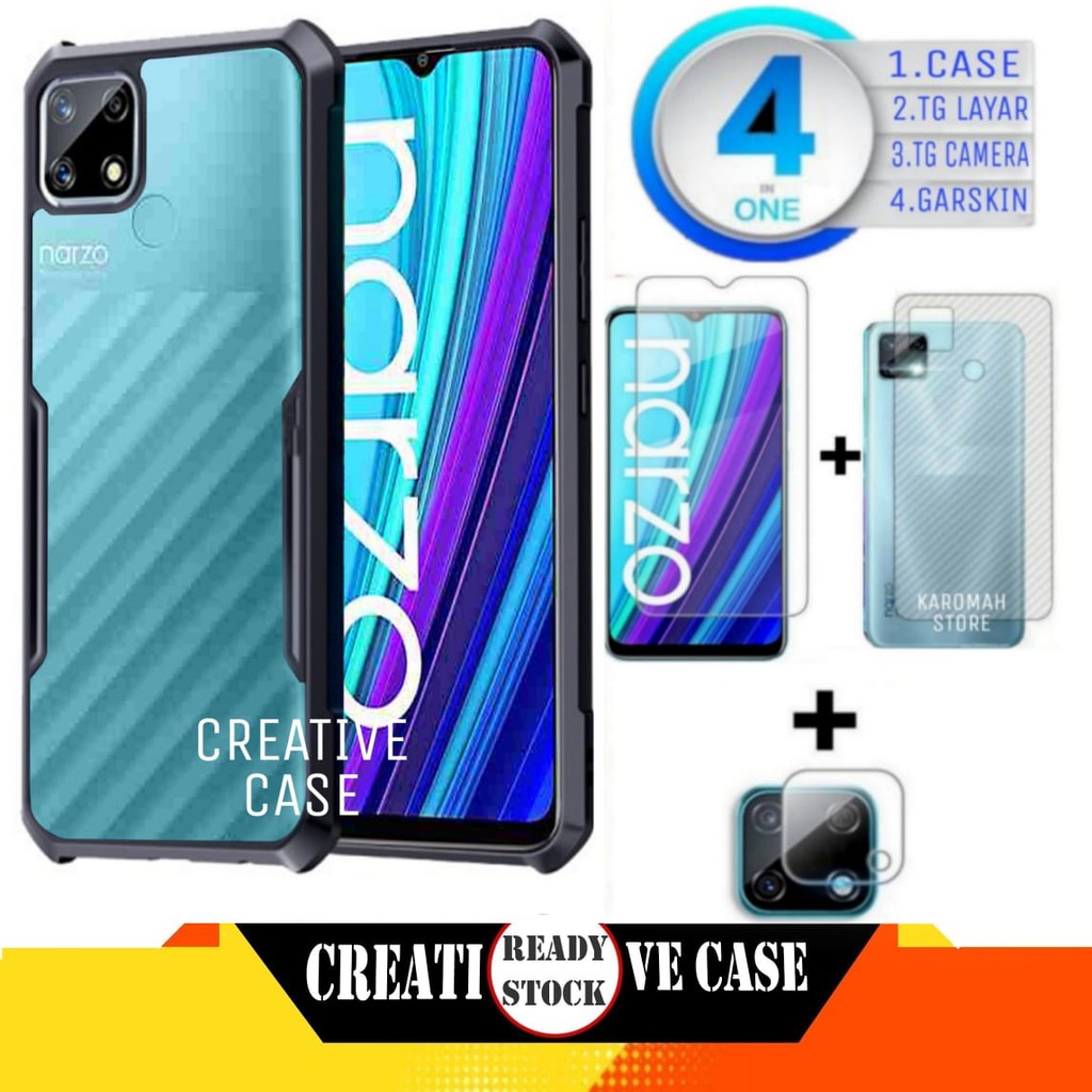 Hard Case Realme Narzo 30A 2021+TG Bening+TG Camera+Garskin - Hitam