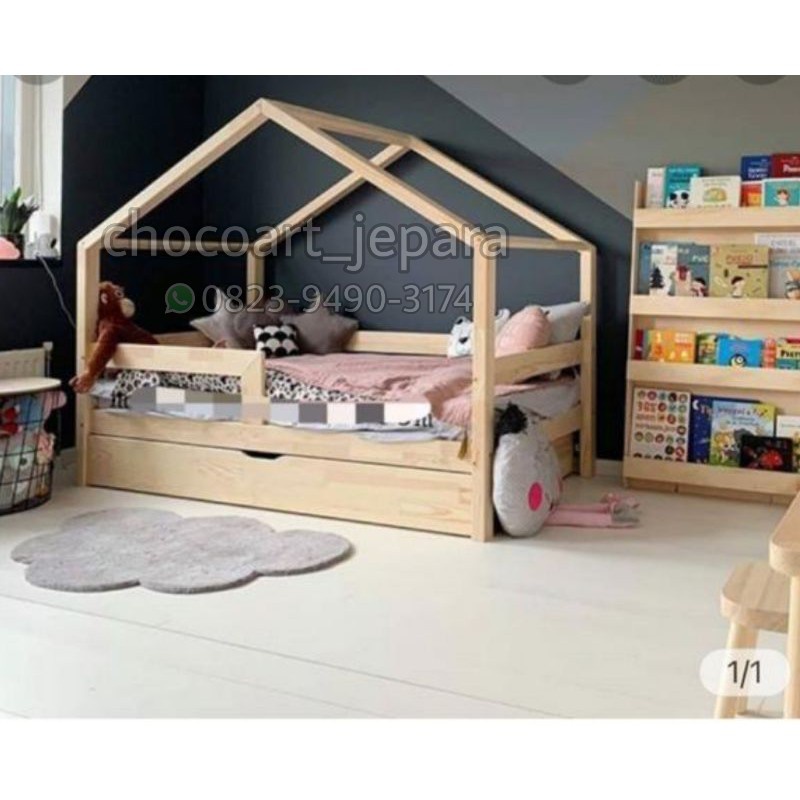 Dipan tingkat / dipan anak dipan anak natural kayu minimalis 120 x 200