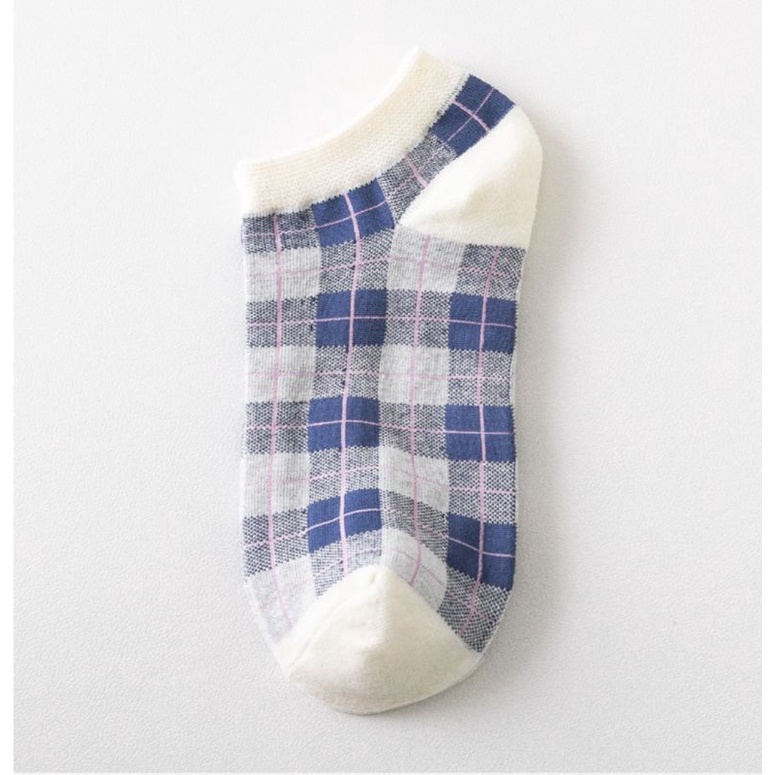 [ COD ] Kaos Kaki Wanita Pria Unisex Motif Garis Kotak Simple Polos Biru Dongker / Kaoskaki Wanita Pendek Semata Kaki / Kaos Kaki Korea Style-Kotak Biru