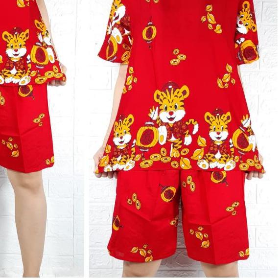 ☊ setelan baju tidur edisi imlek 2022 tahun macan harimau uk standar fit to XL bahan rayon ➢