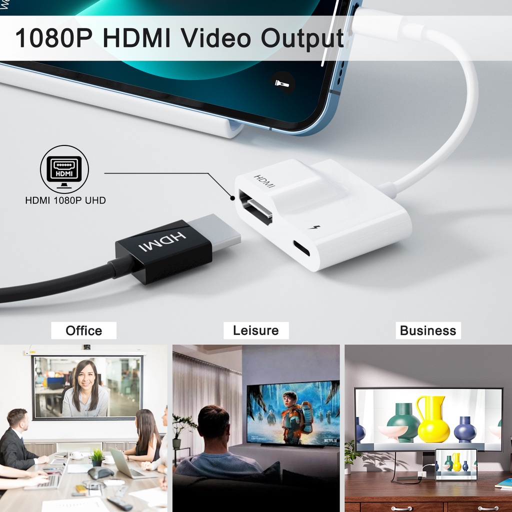 FEINODI Lighting to hdmi digtial av adapter/cable,phone to TV /Projector/Monitor dongle/connector with charging port,Support pad VGA HDMI Displayport converter 1080p/2K/4K Video sync screen  Compatible with Phone 14/13/12 /12 Pro/11/11 Pro/11 Pro Max