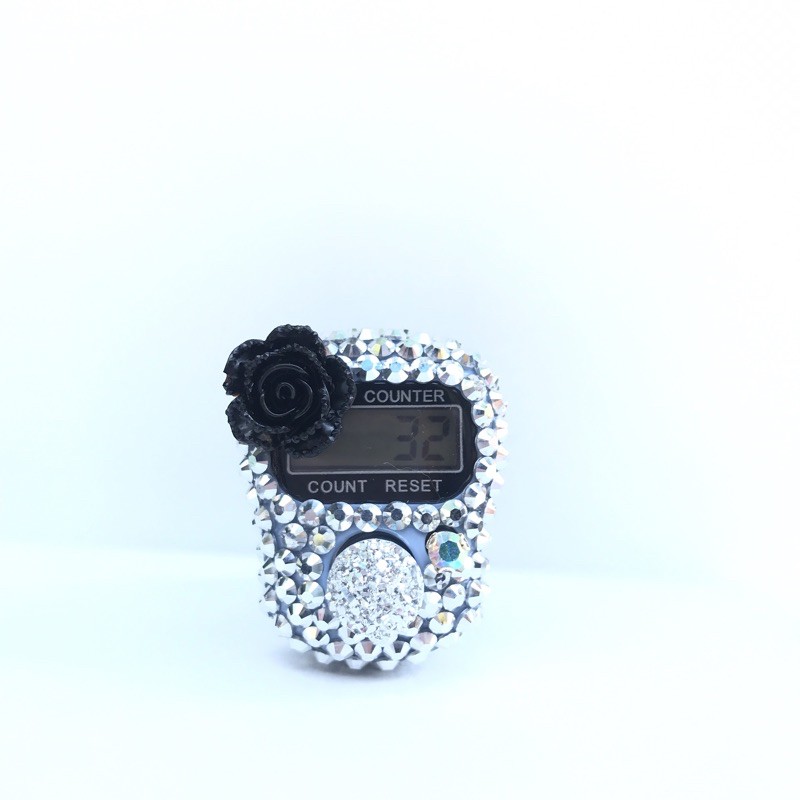 Resin Mawar Hitam SILVER 14mm isi 10pcs| Bahan Craft Bahan Tasbih Digital Bling Bling