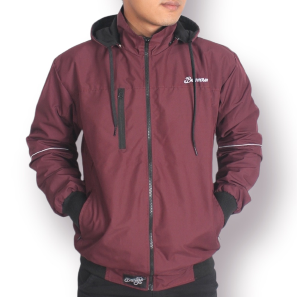 Jaket pria parasut taslan JN waterproof polos Brotherdo terbaru