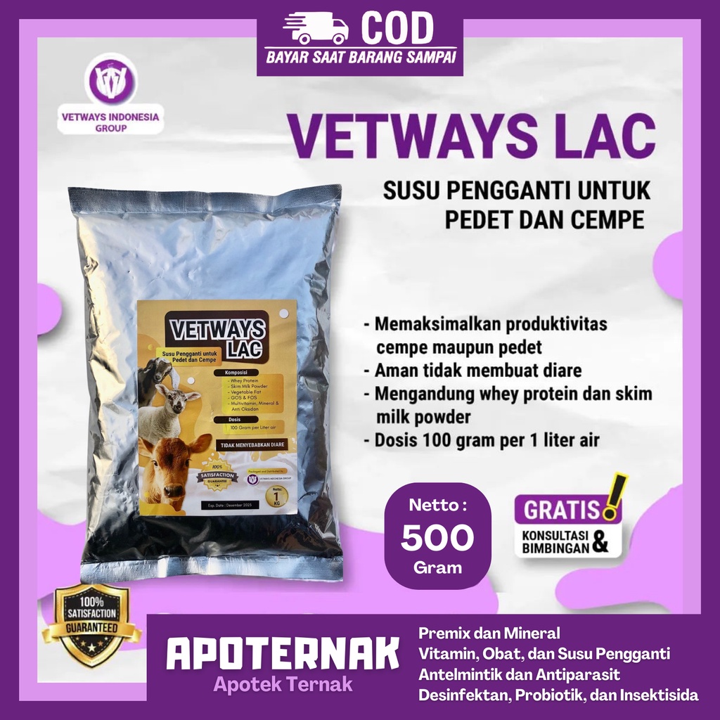 MASTERLAC 500 gr Anti Mencret | Susu Pengganti Susu Sambung Induk Sapi Kambing Domba Anti Diare | Susu Pedet Cempe | Kalvolac, Vetways Lac | Apoternak