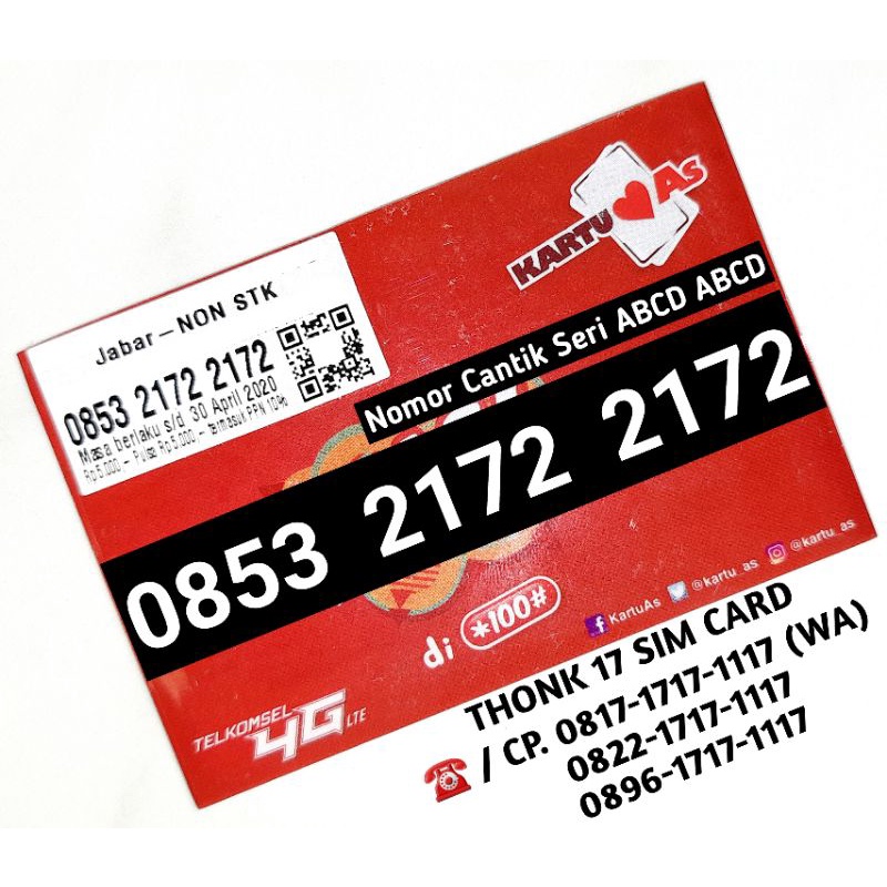 Nomor Cantik Kartu As Seri ABCD ABCD 0853 2172 2172