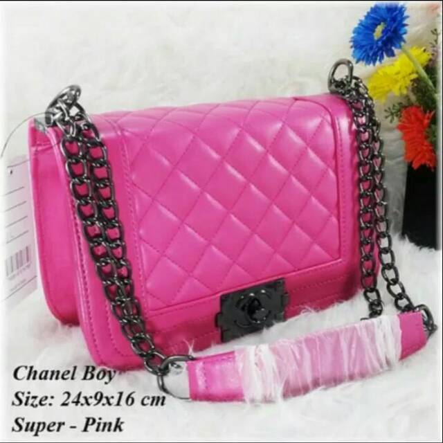Tas Wanita Chanel Boy Fuchsia Polos Cocok Untuk Kerja Jalan Jalan Kuliah Warna Pink