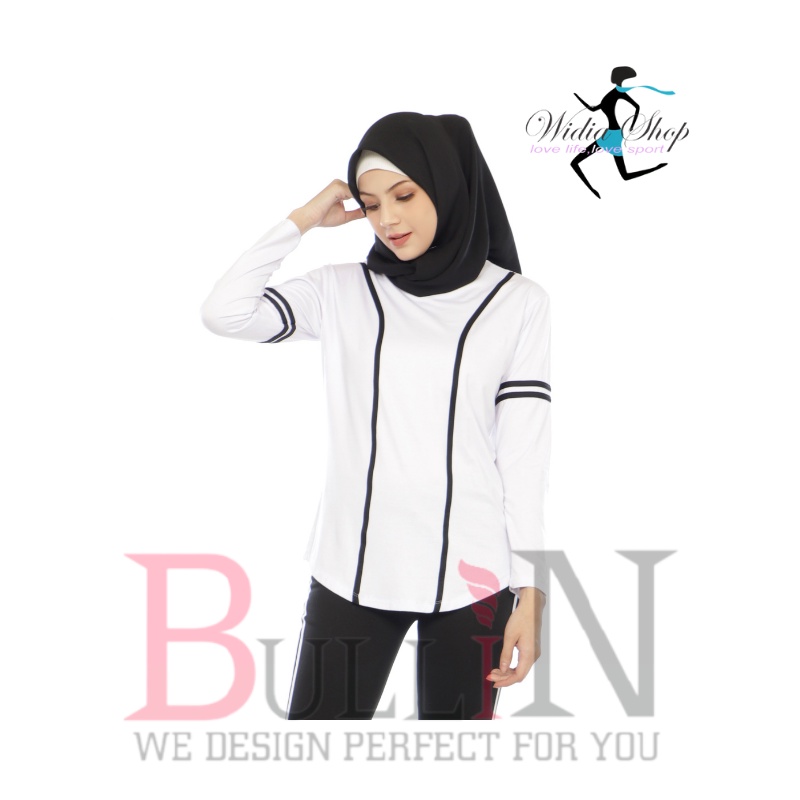 baju senam kerin panjang / atasan zumba cewek / Bullin-Putih