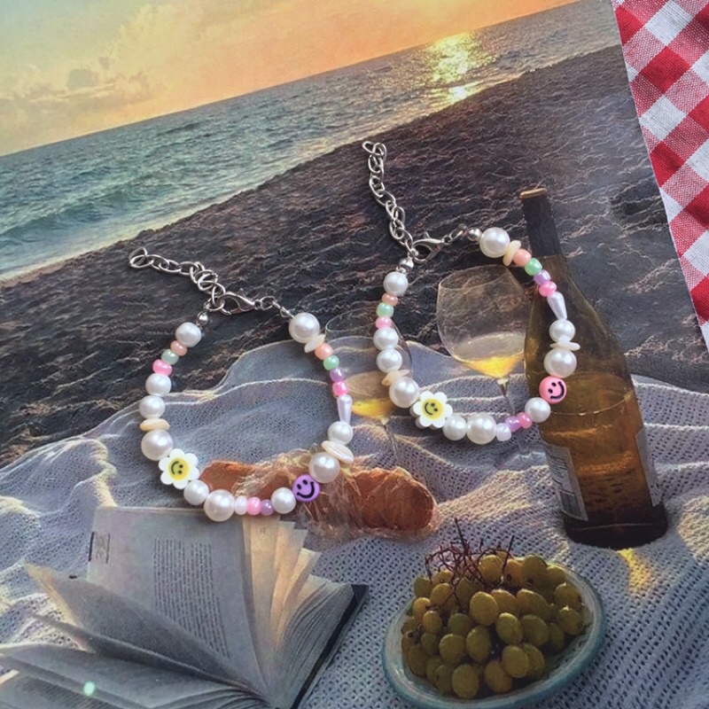 Fun Bracelet, beads, gelang manik manik, smiley, gelang mutiara, pearl