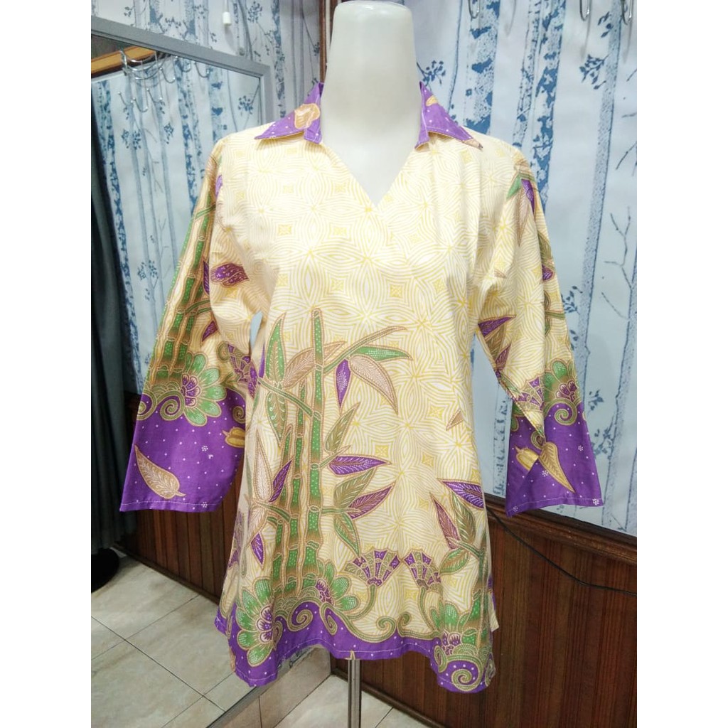 WELVA - Atasan Batik Model Kemeja Kerah Wanita dan Cewek Kerja
