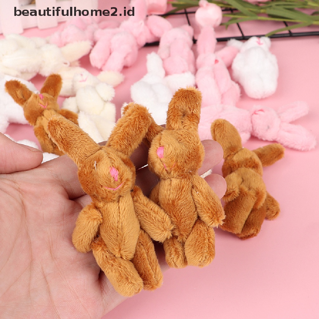 [beautifulhome2.id] 5Pcs 6cm Mini Joint Rabbit Pendant Plush Bunny For Key Chain Bouquet Toy Doll ID