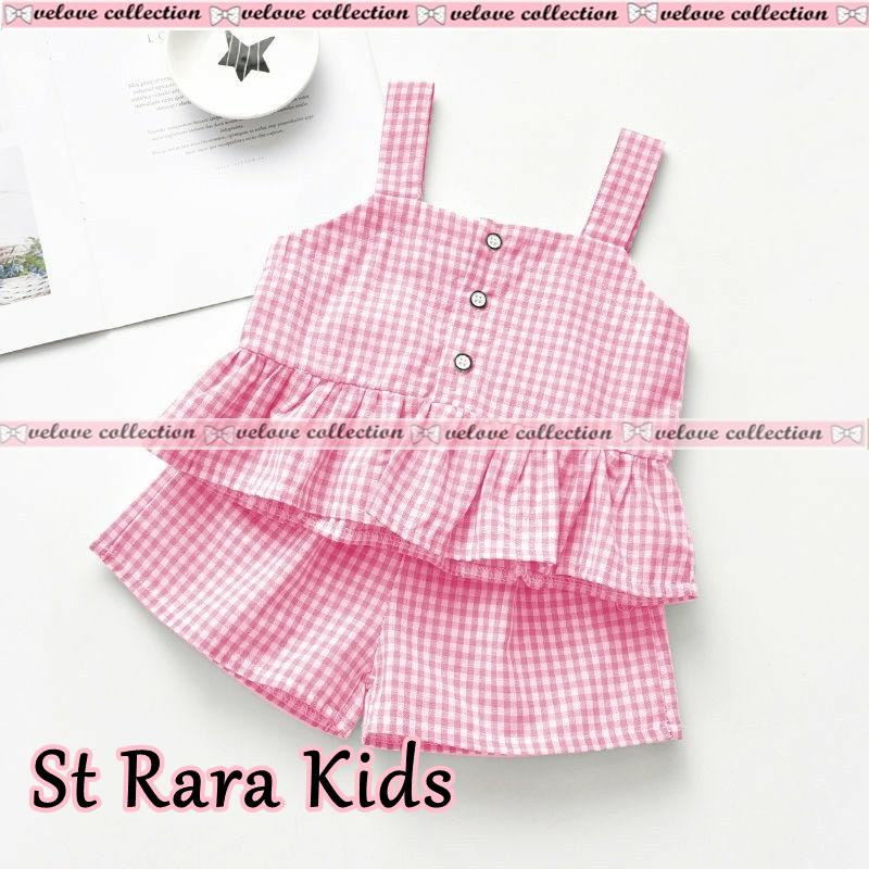 St rara kid / setelan baju pantai anak perempuan lucu / set tartar kids / set pakaian anak Korea lucu wn