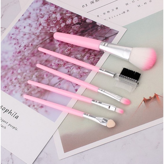 A69 BRUSH KUAS MAKE UP ISI 5pcs warna hitam pink murah termurah viral artist artis bedak foundation blush bronzer alis brow eyebrow eye lip bibir lipstick eyeshadow eyeliner paket paketan pastel cantik murah termurah anak remaja ibu