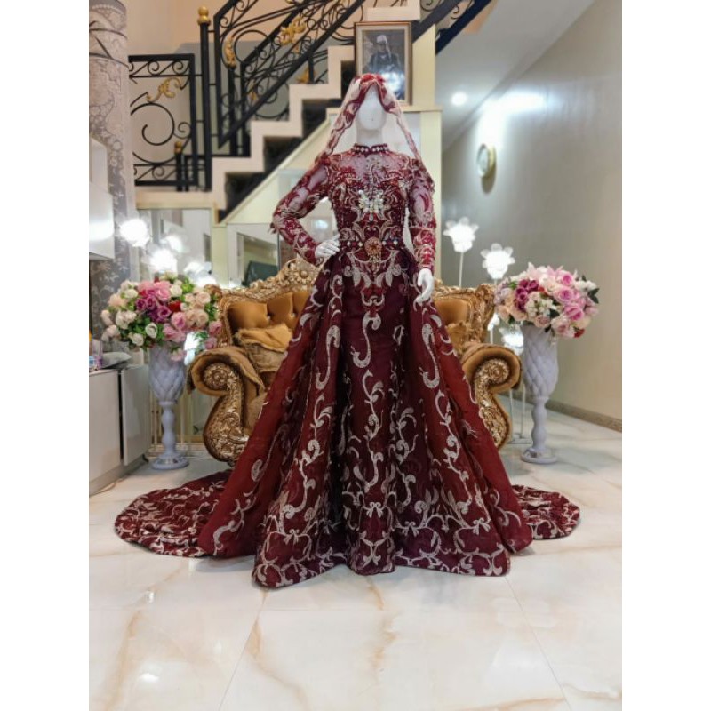 GAUN PENGANTIN SLIM BEREKOR MODERN //GAUN WEDDING MEWAH