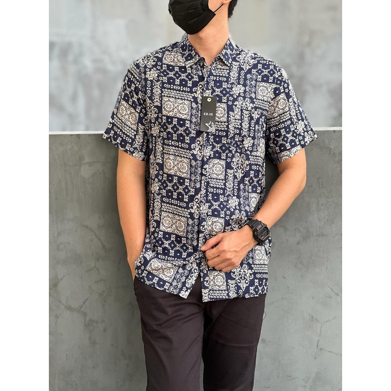 Mokokomo Kemeja Pria Motif Pd-61 Kemeja Pantai Lengan Pendek Kemeja casual