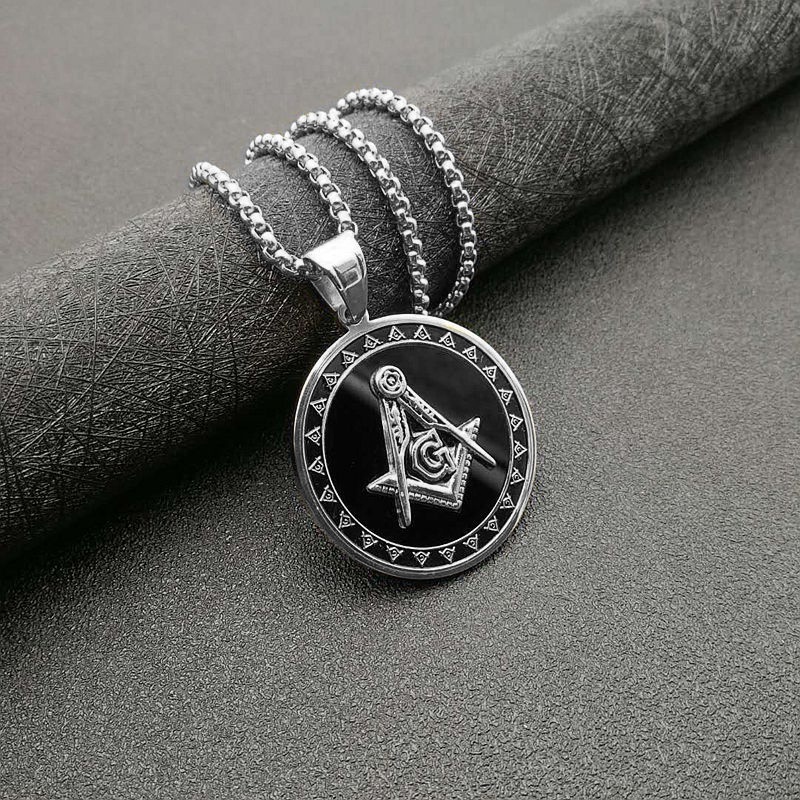 2022 Kalung Rantai Lapis Silver Dengan Liontin Masonic Gaya Hip Hop Untuk Wanita