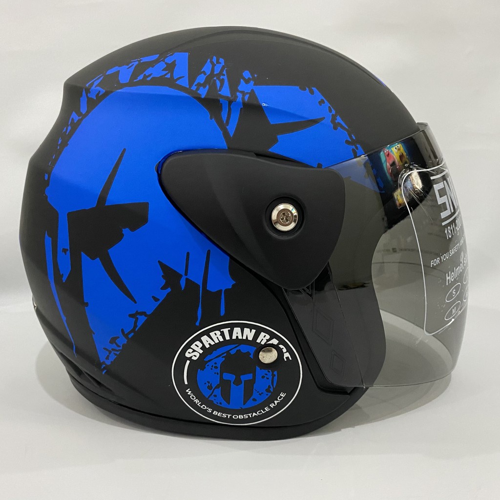 Helm Half Face Evo Inovation SNI Mirip Seperti Helm GM Motif Spartan Untuk Pria Dan Wanita Dewasa Cod - MLA HITAM DOF/SILVER