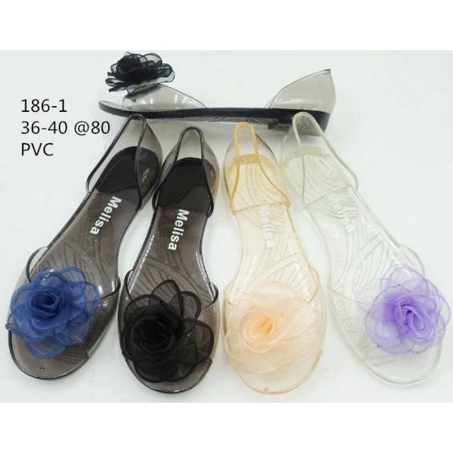 Sepatu Wanita Sepatu Jelly Bunga Kaca 186  jelly shoes flat kaca transparan