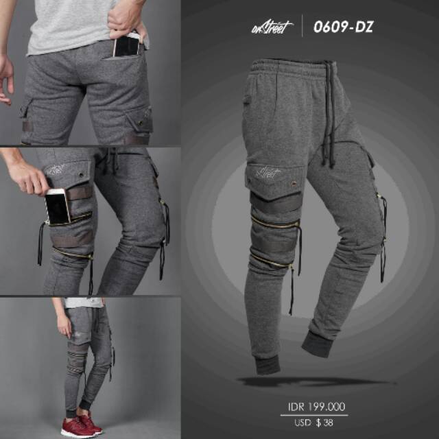 jogger pants double zipper