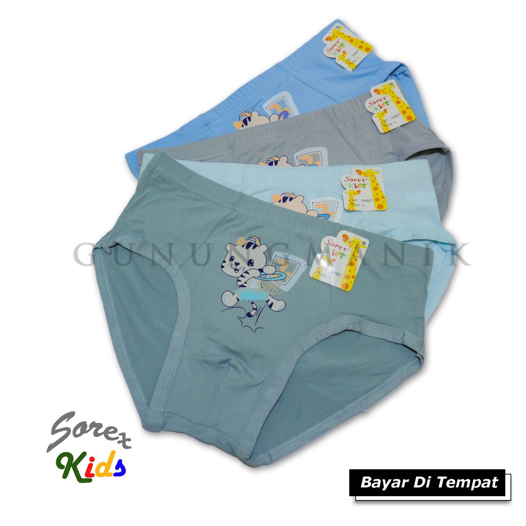 1 LUSIN SOREX KID'S CELANA DALAM  ANAK COWOK BAHAN KATUN LEMBUT MOTIF POLOS TERMURAH