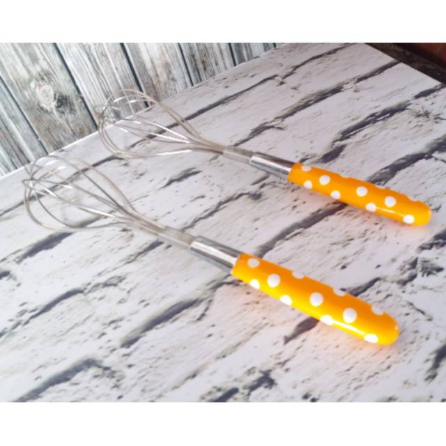 Wisk Pengocok Kocokan Telur Stainless pegangan Warna Polkadot