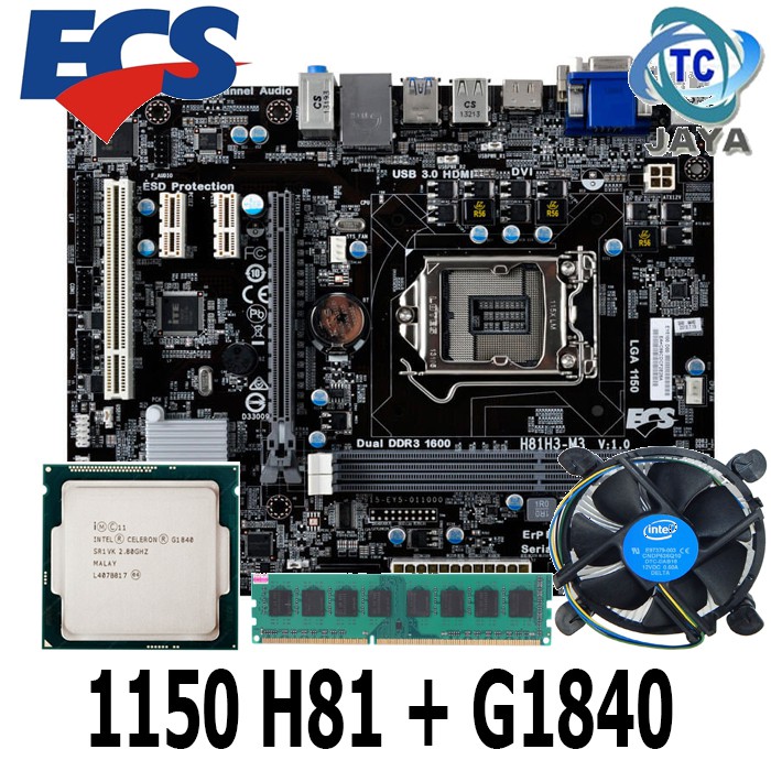 MOBO Intel LGA 1150 H81 ECS Plus Processor celeron G1840 + RAM 4GB