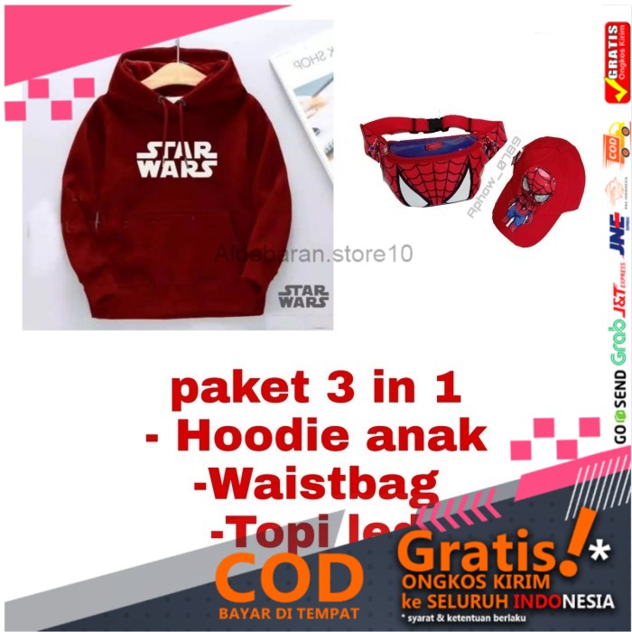 Jaket hoodie starwars anak 3 in 1 - Merah ald21