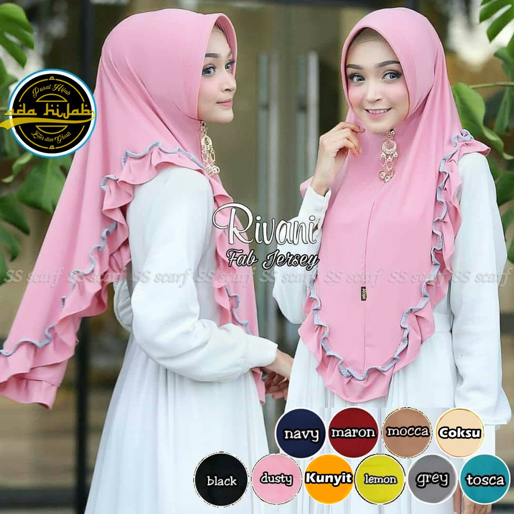 Jilbab Khimar RIVANI / Bergo Instan Rempel Jersey / Hijab Pet Antem / Kerudung Pinguin Jersey Kriwil