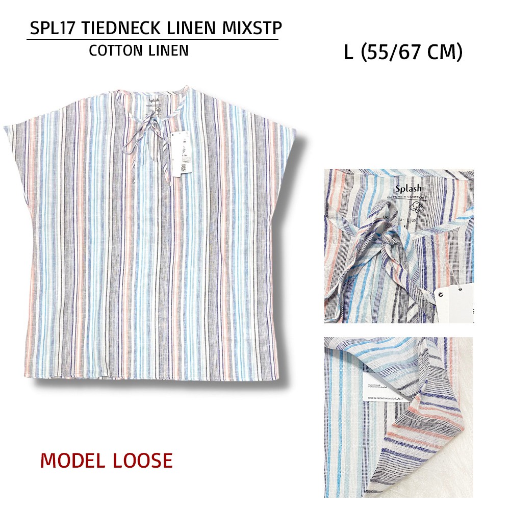 Blouse Wanita Casual TieNeck Loose Linen Cotton Rayon (SPL17 TIENECK TOP)-7