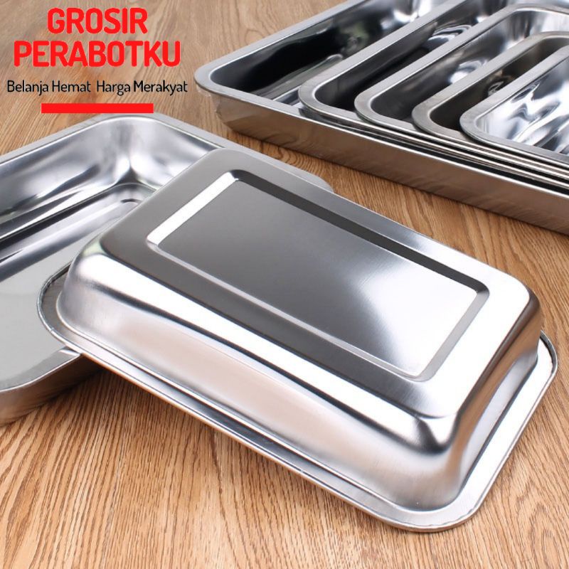 Nampan Baki Stainless / Baki Parasman Stainless / Baking Tray / Namapan Makanan Persegi Stainless Steel Baki Stainless | Alat Saji Stainless / Wadah Parasman / Baki Namapan Minuman Stainless / Nampan Persegi Stenlis / Baki Stainless Prasmanan