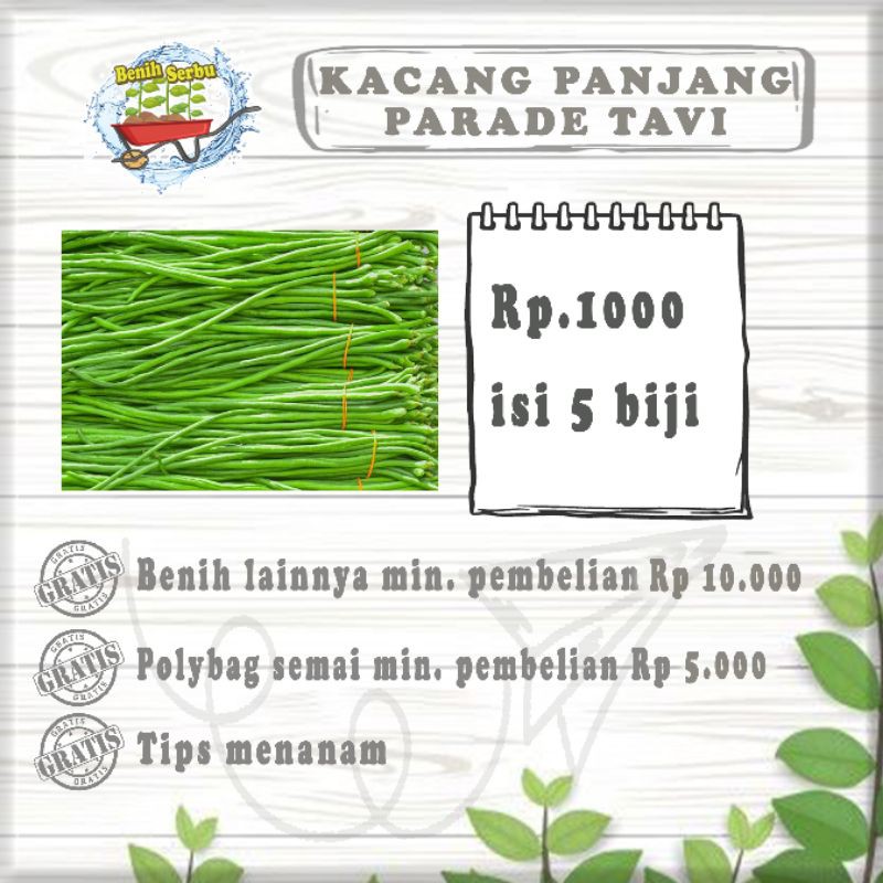 5 Biji Benih Kacang Panjang Parade Tavi Repack