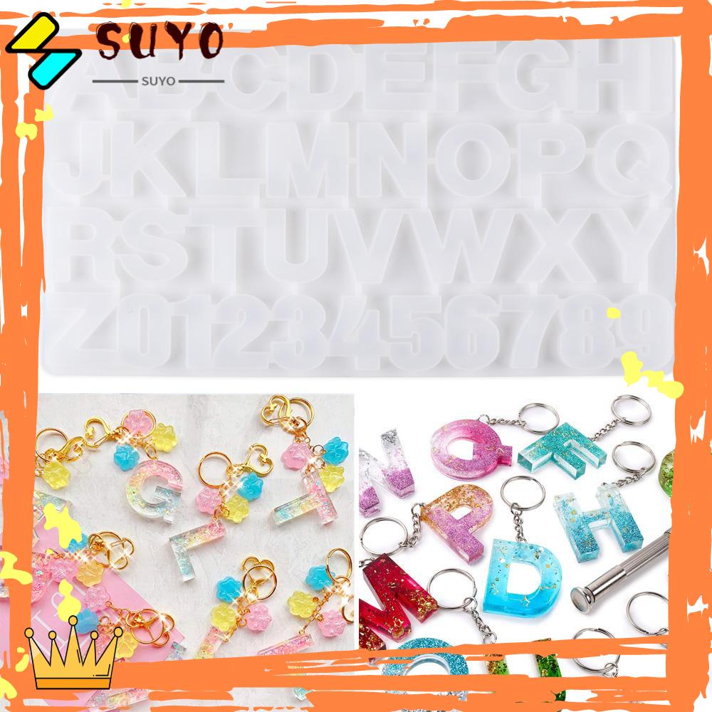 Suyo 186pcs / set Cetakan Resin Handmade Bentuk Huruf Alfabet Bahan Silica Gel