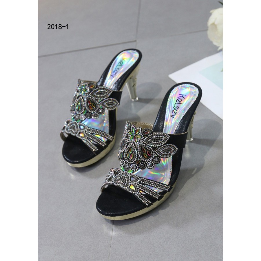 KELSEY #2018-1 GLOSSY CRYSTAL SWAROSVKI / SEPATU HEELS WANITA