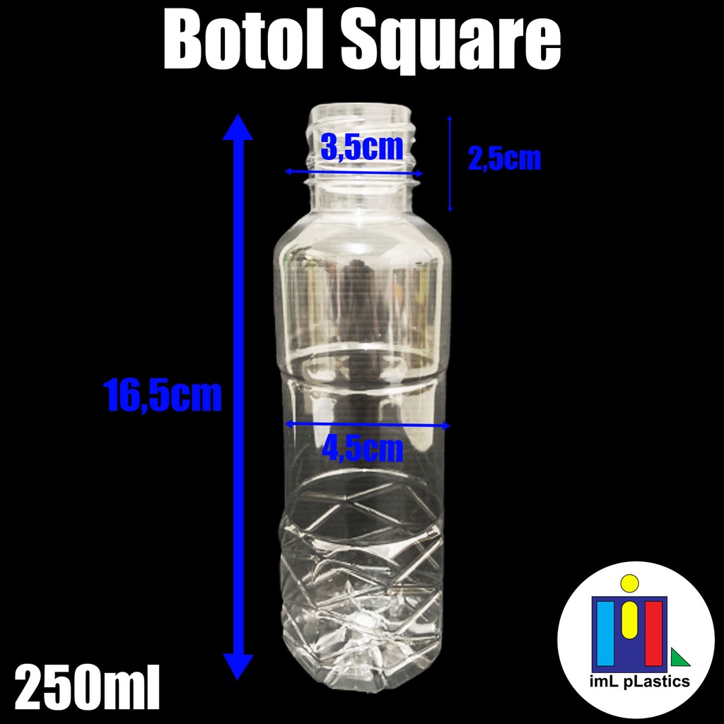 Botol SQUARE / Botol Plastik Kekinian 250 ml / LN - 1 pcs