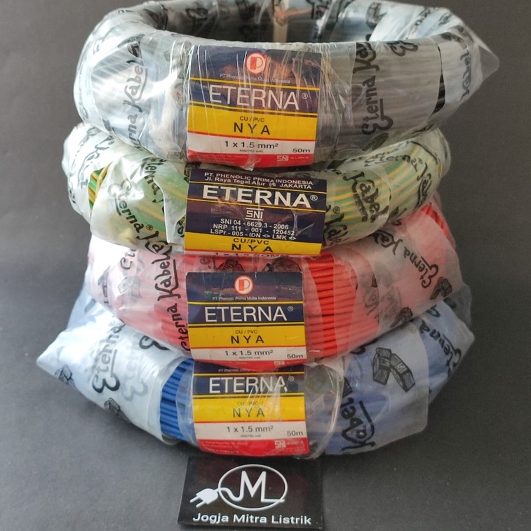 KABEL NYA ETERNA 1X1,5MM @50METER WARNA MERAH BIRU KUNING HITAM