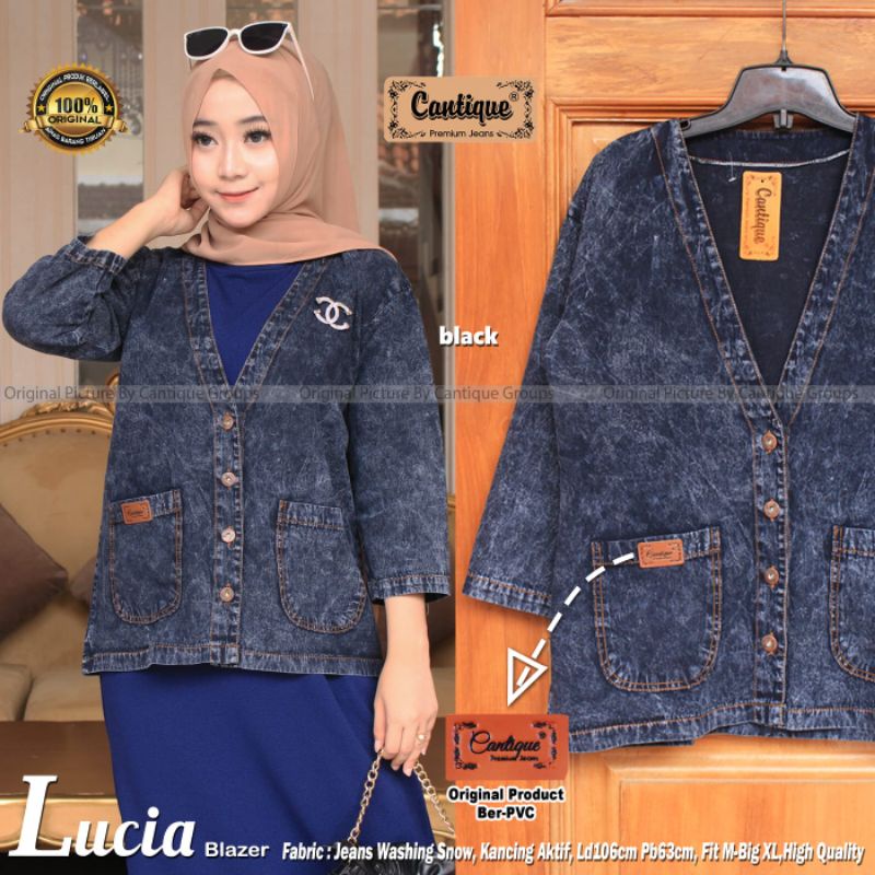 LUCIA BLAZER BY CANTIQUE (JAKET JEANS WANITA) Jaket Blazer Jeans muslimah